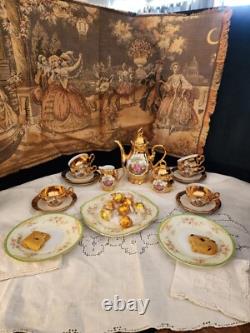 Vintage Bavaria Hand Painted Gold 24K /Couple inspired by Rococo Tea Set