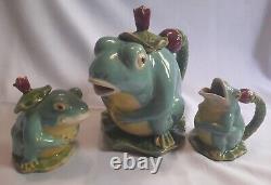 Vintage Bella Casa By Ganz Acapella Frogs Ceramic Tea Pot Creamer Sugar Bowl Set