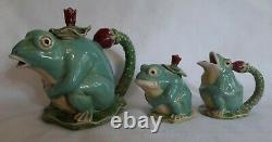 Vintage Bella Casa By Ganz Frog Liliy Pad Teapot Pitcher Sugar, Bowl, Creamer Set