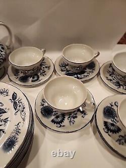 Vintage Blue Onion Tea Set Lunch Dessert Tea Pot, Plates, Cups & Saucers