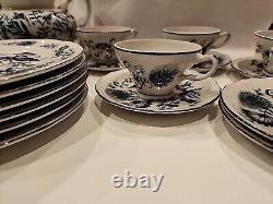 Vintage Blue Onion Tea Set Lunch Dessert Tea Pot, Plates, Cups & Saucers