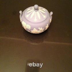 Vintage Blue White Wedgwood Jasperware Figural Scenic Tea Set Teapot Cream Sugar