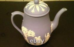 Vintage Blue White Wedgwood Jasperware Figural Scenic Tea Set Teapot Cream Sugar