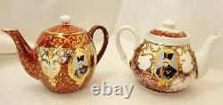 Vintage Bohemian Tea Set 17 Piece Set Burgundy Red & Gold Extra Tea Pot