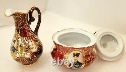 Vintage Bohemian Tea Set 17 Piece Set Burgundy Red & Gold Extra Tea Pot