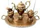 Vintage Brass And Copper Coffee Tea Pot Set Creamer Sugar Bowl Serving Tray
