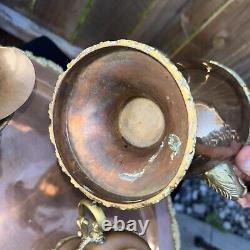Vintage Brass And Copper Coffee Tea Pot Set Creamer Sugar Bowl Serving Tray