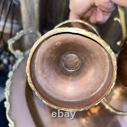 Vintage Brass And Copper Coffee Tea Pot Set Creamer Sugar Bowl Serving Tray