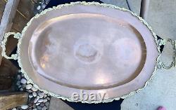 Vintage Brass And Copper Coffee Tea Pot Set Creamer Sugar Bowl Serving Tray
