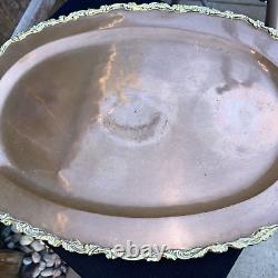 Vintage Brass And Copper Coffee Tea Pot Set Creamer Sugar Bowl Serving Tray