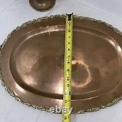 Vintage Brass And Copper Coffee Tea Pot Set Creamer Sugar Bowl Serving Tray