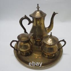 Vintage Brass Coffee Tea Set Pot Creamer Sugar Tray 5 Pc