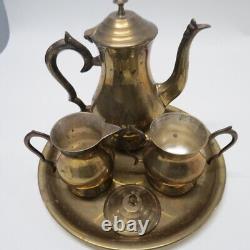 Vintage Brass Coffee Tea Set Pot Creamer Sugar Tray 5 Pc