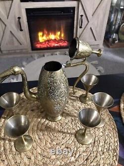 Vintage Brass Indian Tea Pot Set With 5 Cups and Plate