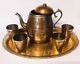 Vintage Brass Teapot Handmade 4 Cups Set And Serving Tray Copper Hand-carved Art