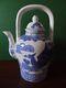 Vintage China Blue Fine Porcelain Mann Tea Coffee Pot Blue Bird