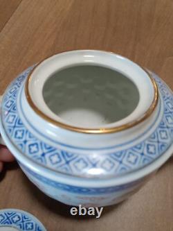 Vintage CHINESE Porcelain Tea Set 5 Cup Set Rice Eye Translucent Pierce Design