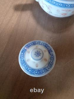Vintage CHINESE Porcelain Tea Set 5 Cup Set Rice Eye Translucent Pierce Design
