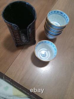 Vintage CHINESE Porcelain Tea Set 5 Cup Set Rice Eye Translucent Pierce Design