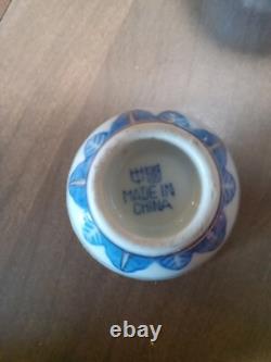 Vintage CHINESE Porcelain Tea Set 5 Cup Set Rice Eye Translucent Pierce Design