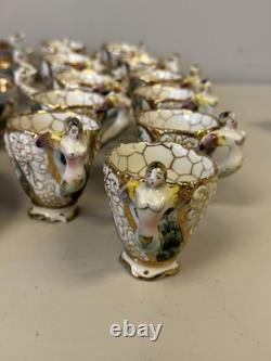Vintage Capodimonte Cherub Mermaid Tea Pot Set Lot 33 Pieces Saucers Creamer