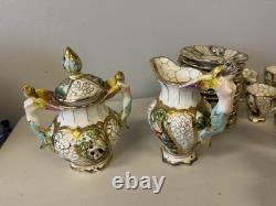 Vintage Capodimonte Cherub Mermaid Tea Pot Set Lot 33 Pieces Saucers Creamer