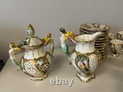 Vintage Capodimonte Cherub Mermaid Tea Pot Set Lot 33 Pieces Saucers Creamer