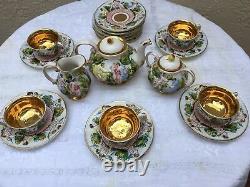 Vintage Capodimonte Cherub Tea Set Teapot Creamer Sugar Cups Saucers Gold Gilt