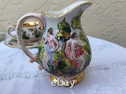 Vintage Capodimonte Cherub Tea Set Teapot Creamer Sugar Cups Saucers Gold Gilt