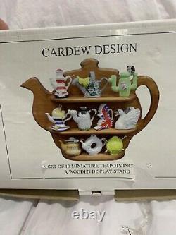 Vintage Cardew Design Set of 10 Miniature Teapots Including A Wooden Display F1
