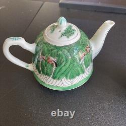 Vintage China Famille Rose Porcelain Hand Painted Artwork Tea Pot And Cut Set