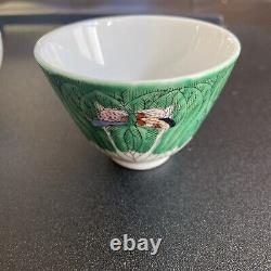 Vintage China Famille Rose Porcelain Hand Painted Artwork Tea Pot And Cut Set