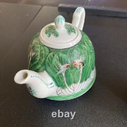 Vintage China Famille Rose Porcelain Hand Painted Artwork Tea Pot And Cut Set