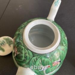 Vintage China Famille Rose Porcelain Hand Painted Artwork Tea Pot And Cut Set
