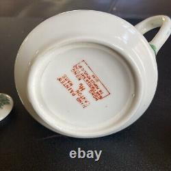 Vintage China Famille Rose Porcelain Hand Painted Artwork Tea Pot And Cut Set