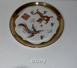 Vintage Chinese Dragon Gold Tea Pot Set with Plate and 4 Cups -NEW