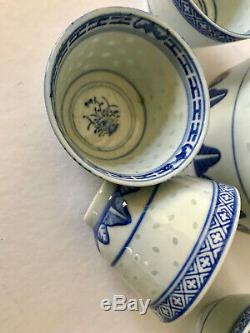 Vintage Chinese Travel Tea Set Basket, Wedding Basket Chinese Blue White Teapot