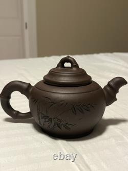 Vintage Chinese Yixing Clay BAMBOO Teapot + 4 cups zisha clay Gongfu