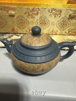 Vintage Chinese Yixing Clay Teapot Set With Box And 6 Cups. Two Damaged! Read