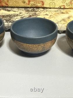 Vintage Chinese Yixing Clay Teapot Set With Box And 6 Cups. Two Damaged! Read