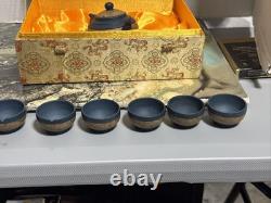 Vintage Chinese Yixing Clay Teapot Set With Box And 6 Cups. Two Damaged! Read