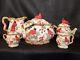 Vintage Christmas Cardinal Tureen, Pitcher, Tea Pot Set. 5 Pc