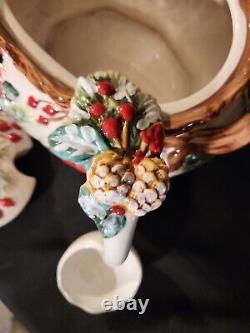 Vintage Christmas Cardinal Tureen, Pitcher, Tea Pot Set. 5 Pc