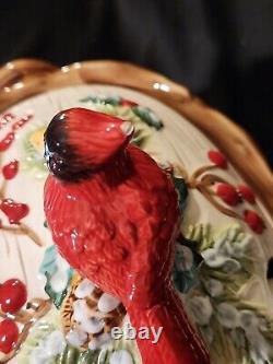 Vintage Christmas Cardinal Tureen, Pitcher, Tea Pot Set. 5 Pc