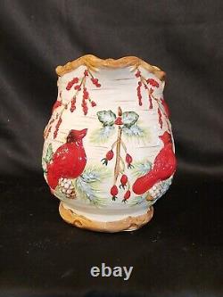 Vintage Christmas Cardinal Tureen, Pitcher, Tea Pot Set. 5 Pc