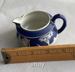 Vintage Cobalt Blue Wedgwood Jasperware 3 Pc. Tea Set, England Teapot Crm & Suga