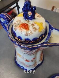Vintage Cobalt & Gold Japanese Porcelain Chocolate Geisha Tea Pot Set 12 Pieces