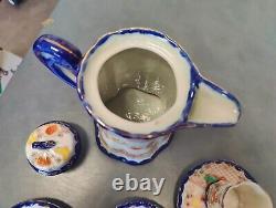 Vintage Cobalt & Gold Japanese Porcelain Chocolate Geisha Tea Pot Set 12 Pieces
