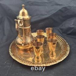Vintage Copper Coffee Pot Tea Can Set 6 Cups Tray