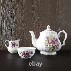 Vintage Crown Dorset Bone China Pansy Floral Teapot Sugar Bowl Creamer Tea Set